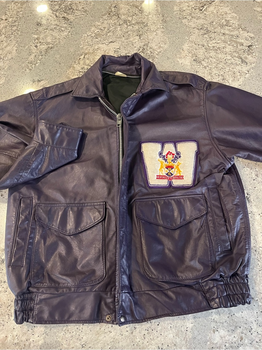 Vintage Purple University of Western Ontario Leather Bomber Jacket